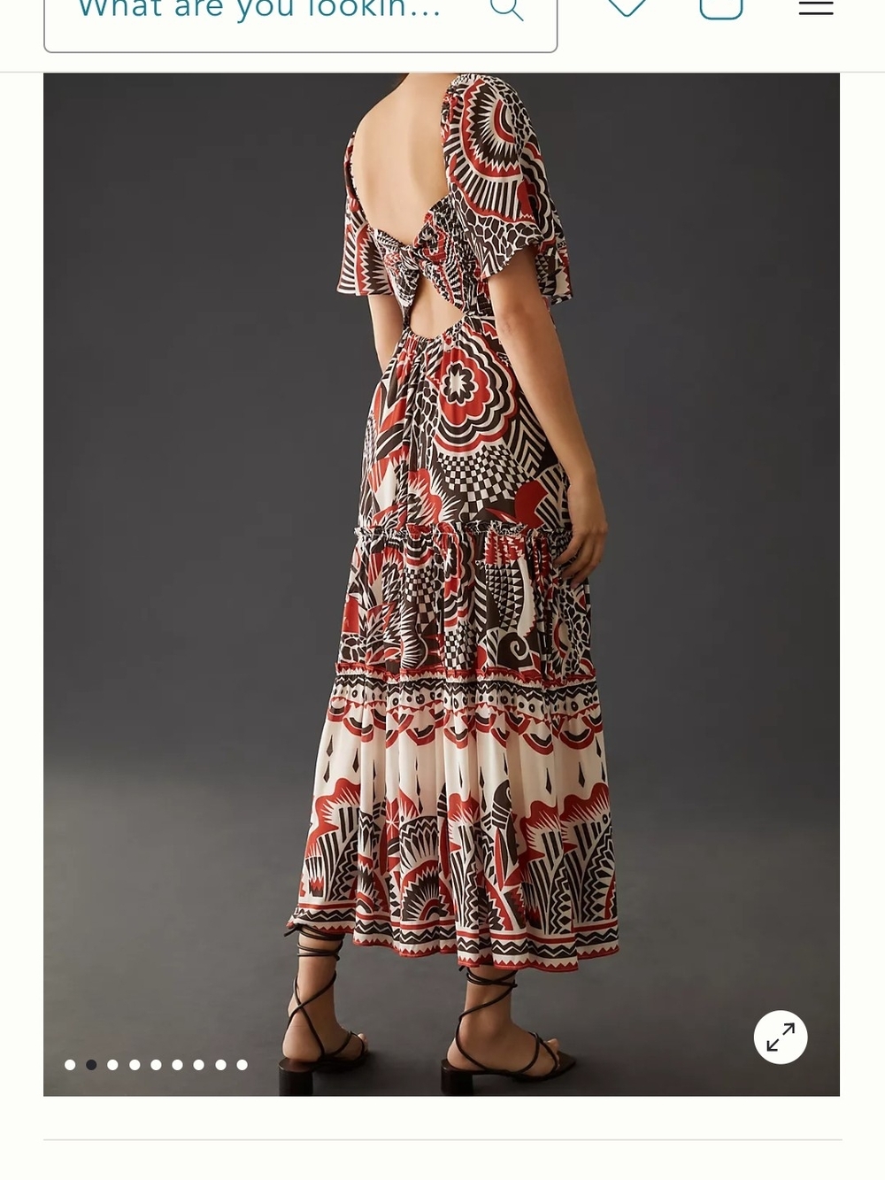 Anthropologie Red and Black Patterned Tie-Back Maxi Dress. Size S